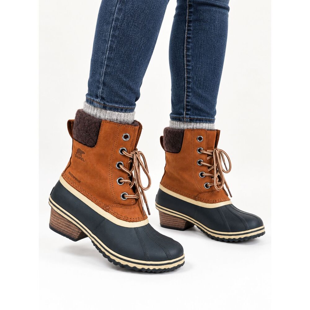 Sorel Slimpack II Lace Boots Women 9.5 Waterproof Leather Duck Boots Brown